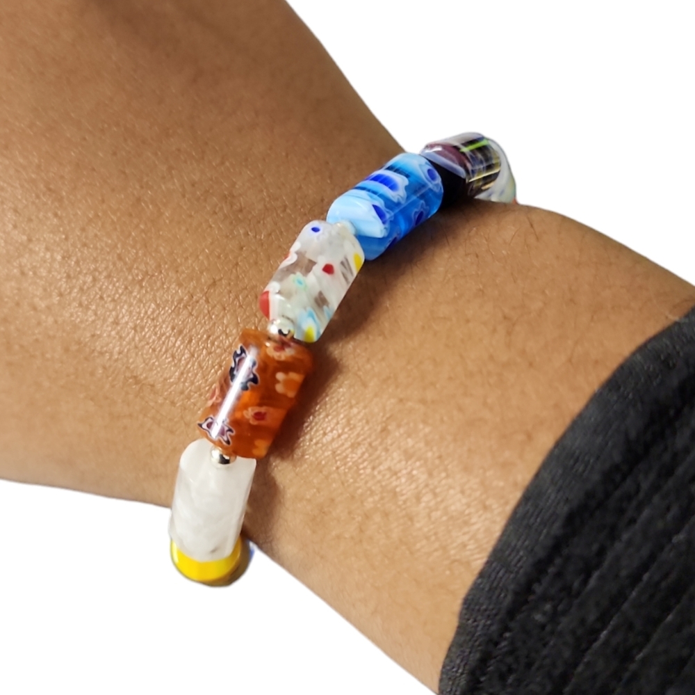 10MM Millefiore Glasswork Stretch Beaded Bracelet Handcrafted - Picture 3 of 4